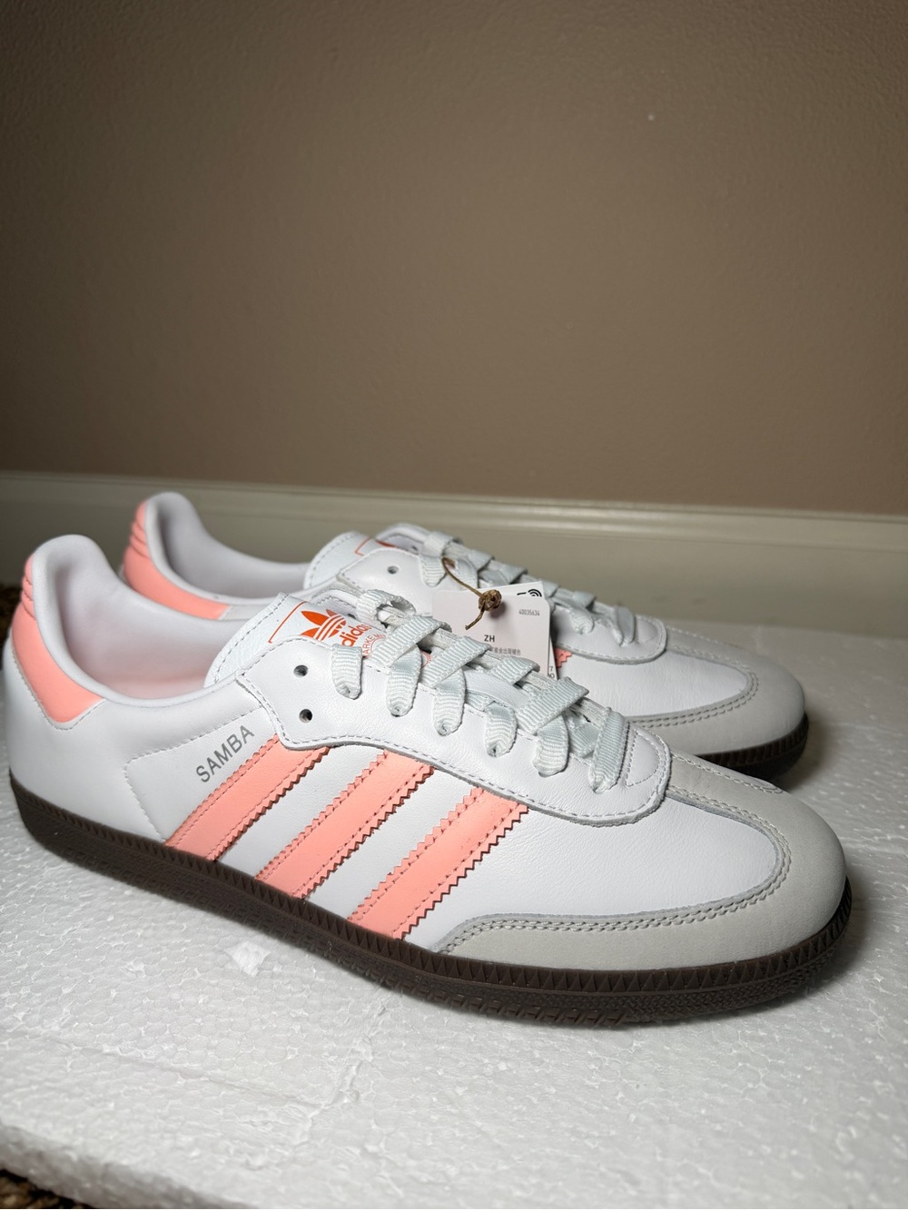 Adidas Samba Sneakers in White & Peach